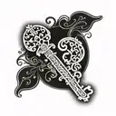 An ornate key symbolizing unlocking the blessings in life, surrounded by intricate filigree tattoo design idea