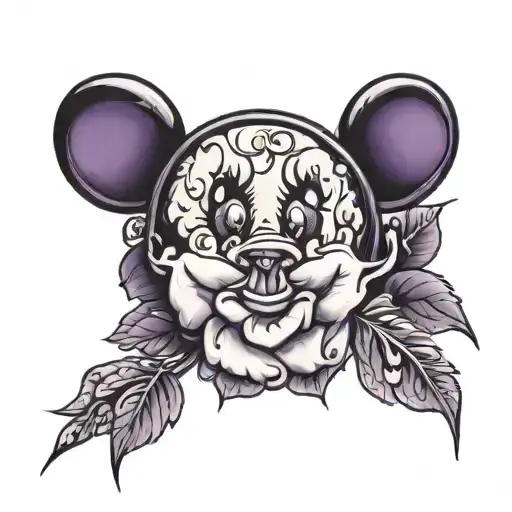 micky mouse ears and purple rose tattoo design idea