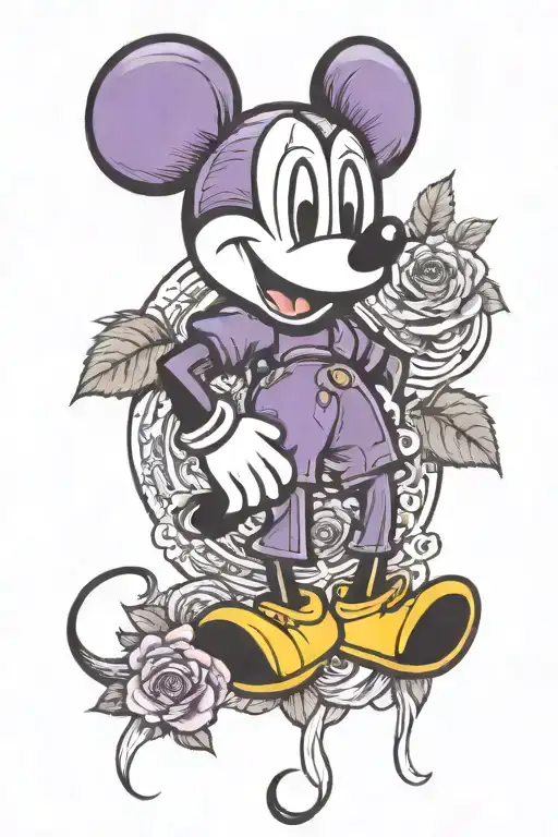 micky mouse  ears  and purple rose tattoo tattoo design idea