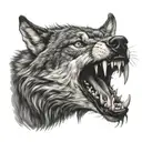 snarling wolf eating tattoo design idea