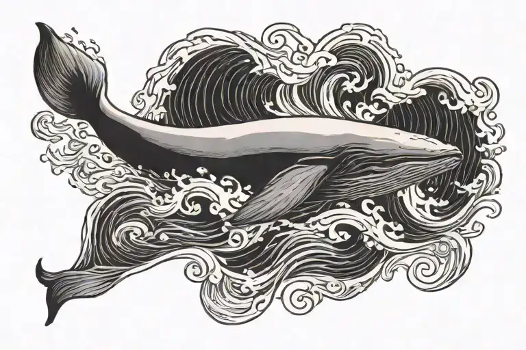 A tattoo picture of whale in the midle of the wave in rectangle and write this too shall pass tattoo design idea