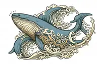 A tattoo picture of whale in the midle of the wave in rectangle with this too shall pass tattoo design idea