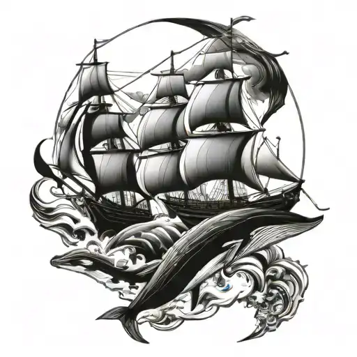 whales, ships, ancor, storm, greek, gods, renaissance tattoo design idea