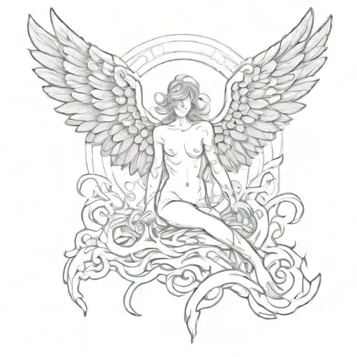 A tattoo of a fallen angel with wings made of flames, symbolizing the consequences of sin tattoo design idea