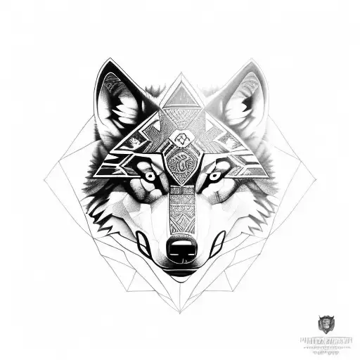 A wolf's face with a tribal-inspired geometric design on the sides, representing strength and unity tattoo design idea
