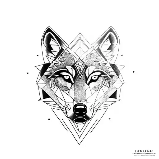 A wolf's face with a tribal-inspired geometric design on the sides, representing strength and unity tattoo design idea