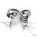 2 parakeets with lilies tattoo design idea