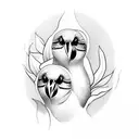 2 parakeets with lilies tattoo design idea