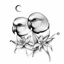 2 parakeets with lilies tattoo design idea