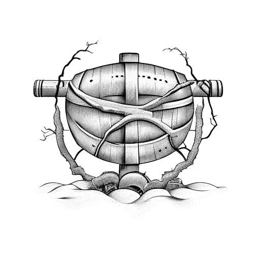 A wine barrel surrounded by grapevines tattoo design idea