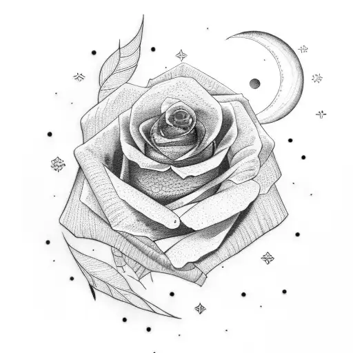 moon and rose tattoo design idea
