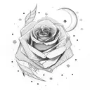 moon and rose tattoo design idea