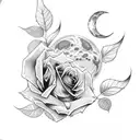 moon and rose tattoo design idea