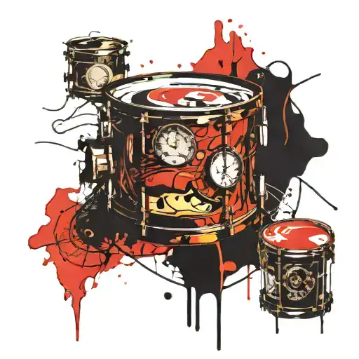 Old school tattoo style: Ludwig supraphonic snare drum with a Salvador Dali soft watch above it. With Einstein's relativ tattoo design idea