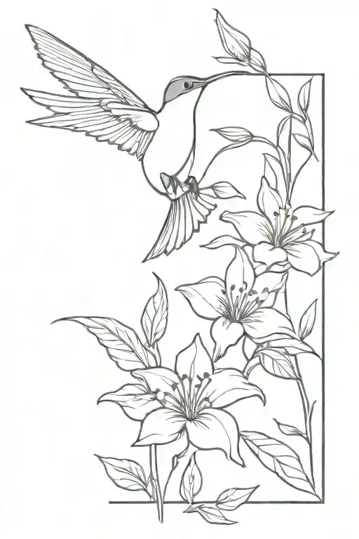 humming bird with flowers and sun shining tattoo design idea