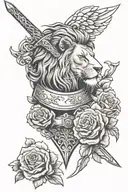 lion head , angle , knight holding sword , English rose . 11:11 clock  tattoo design idea