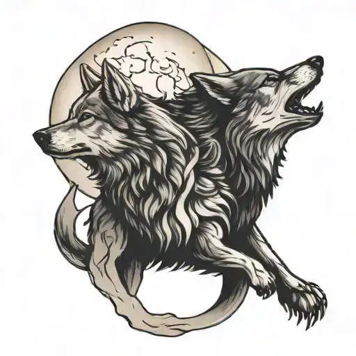 Alpha wolf with moon shining tattoo design idea