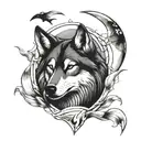 Alpha wolf with moon shining tattoo design idea