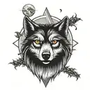 Alpha wolf with moon shining tattoo design idea