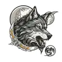 Alpha wolf with moon shining tattoo design idea