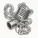 A graffiti-inspired design featuring a microphone and handcuffs intertwined, symbolizing the love for music and the gangster lifestyle tattoo design idea