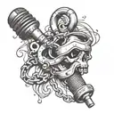 A graffiti-inspired design featuring a microphone and handcuffs intertwined, symbolizing the love for music and the gangster lifestyle tattoo design idea