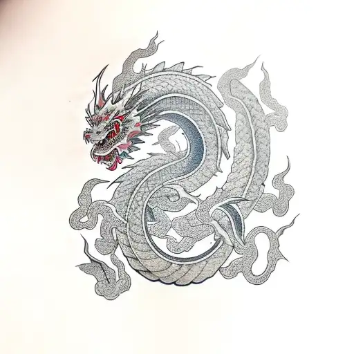 Traditional Japanese dragon wrapped around a caduceus tattoo design idea