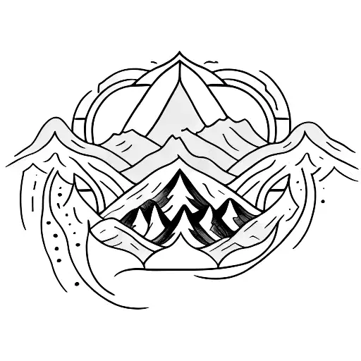 A minimalist tattoo of a mountain and ocean merging together to symbolize the unity of your love for the mountains and the sea tattoo design idea