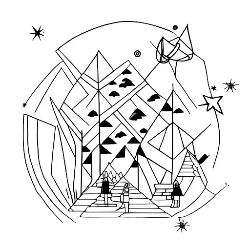 A minimalist tattoo design of a group of friends  under a starry night sky tattoo design idea