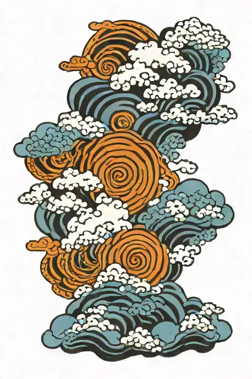 japanese clouds with blue linework illustration tattoo design idea