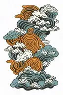 japanese clouds with blue linework illustration tattoo design idea