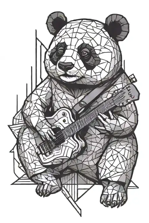 cubism panda playing a guitar tattoo design idea