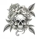 peony and cat skull tattoo design idea