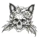 peony and cat skull tattoo design idea