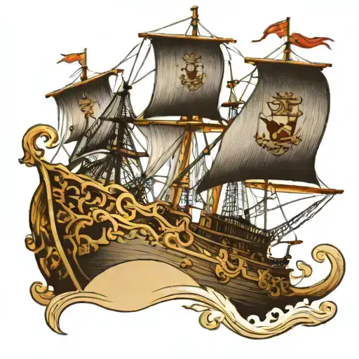 Spanish galleon at sea tattoo design idea