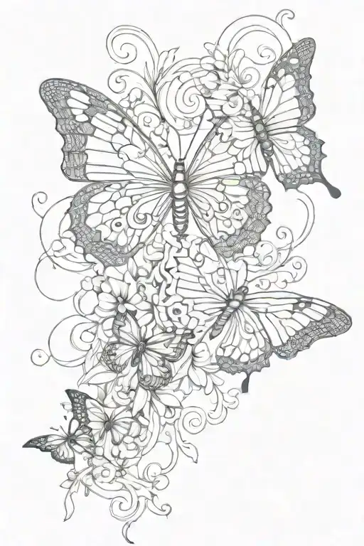 patchwork sleeve butterfly vines and words tattoo design idea