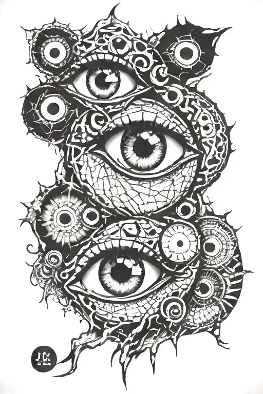 crack full of many eyes tattoo design idea