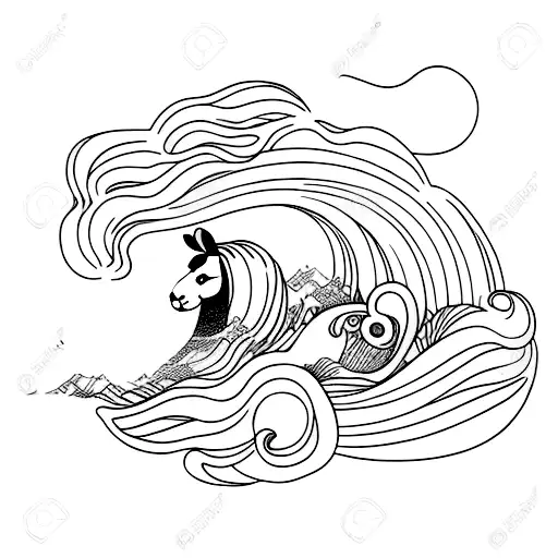 alpaca in beach wave tattoo design idea