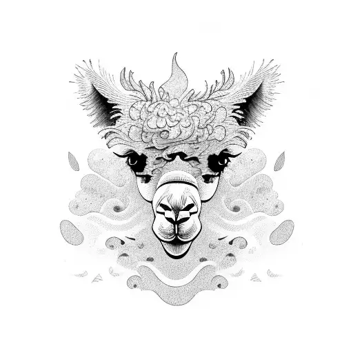 alpaca in beach wave tattoo design idea