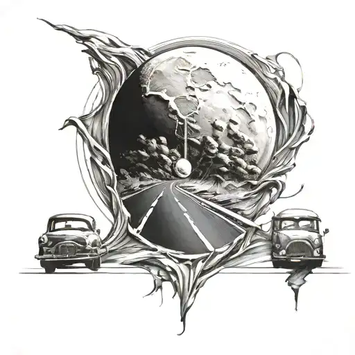 highway to the moon and back tattoo design idea
