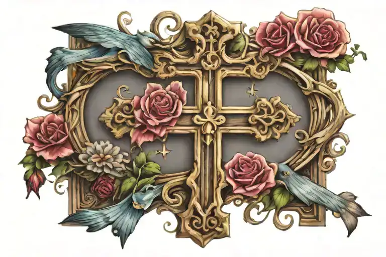 mom and dad memorial cross tattoo design idea