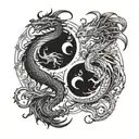 dragon and phoenix as yin yang symbol formed tattoo design idea