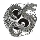 dragon and phoenix as yin yang symbol formed tattoo design idea