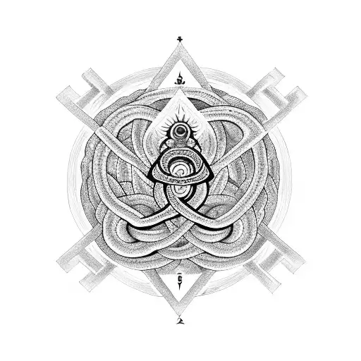 seven aligned chakras intertwined by two serpents tattoo design idea