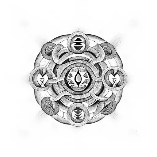 seven chakras intertwined by two serpents tattoo design idea