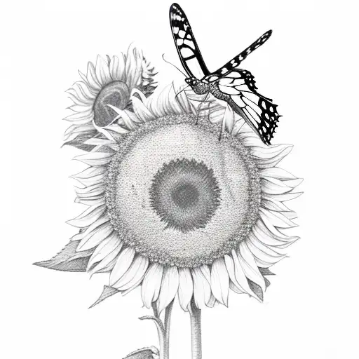 butterfly on a sunflower  tattoo design idea