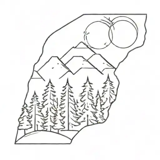 arizona white mountains, sun shining, pine trees tattoo design idea