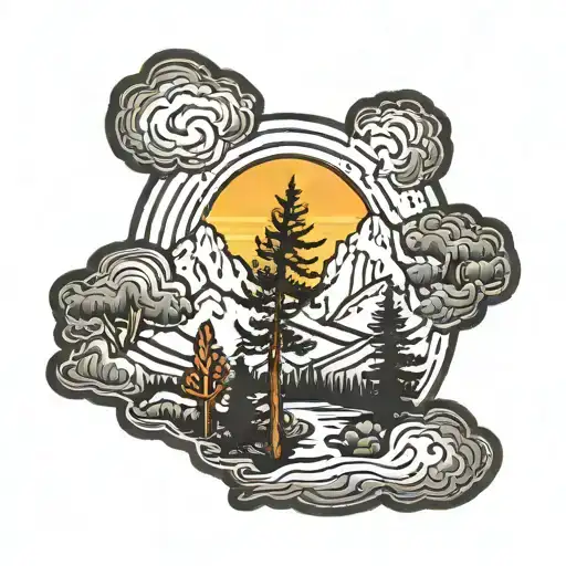 arizona white mountains, sun shining, pine trees tattoo design idea