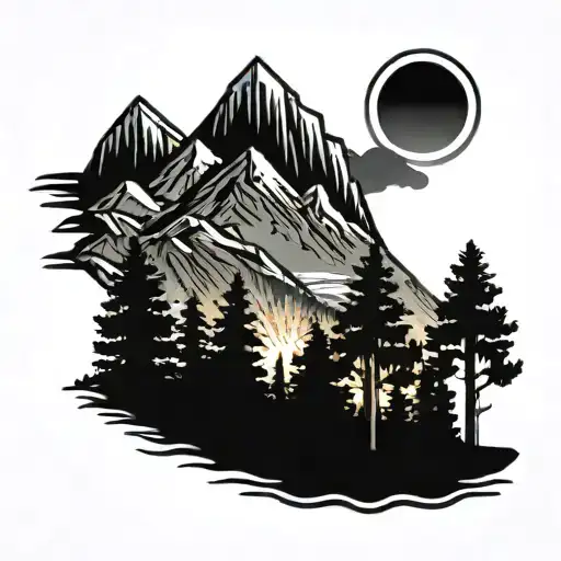 arizona white mountains, sun shining, pine trees tattoo design idea