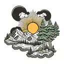 arizona white mountains, sun shining, pine trees tattoo design idea